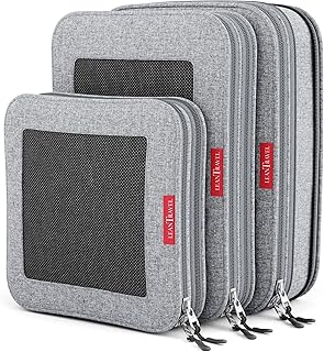 LeanTravel Compression Packing Cubes for Travel Organizers with Double Zipper (3-Pack (2L+1M), Grey)