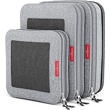 LeanTravel Compression Packing Cubes Luggage Organizer for Travel with Double Zippers 3 Set Gray