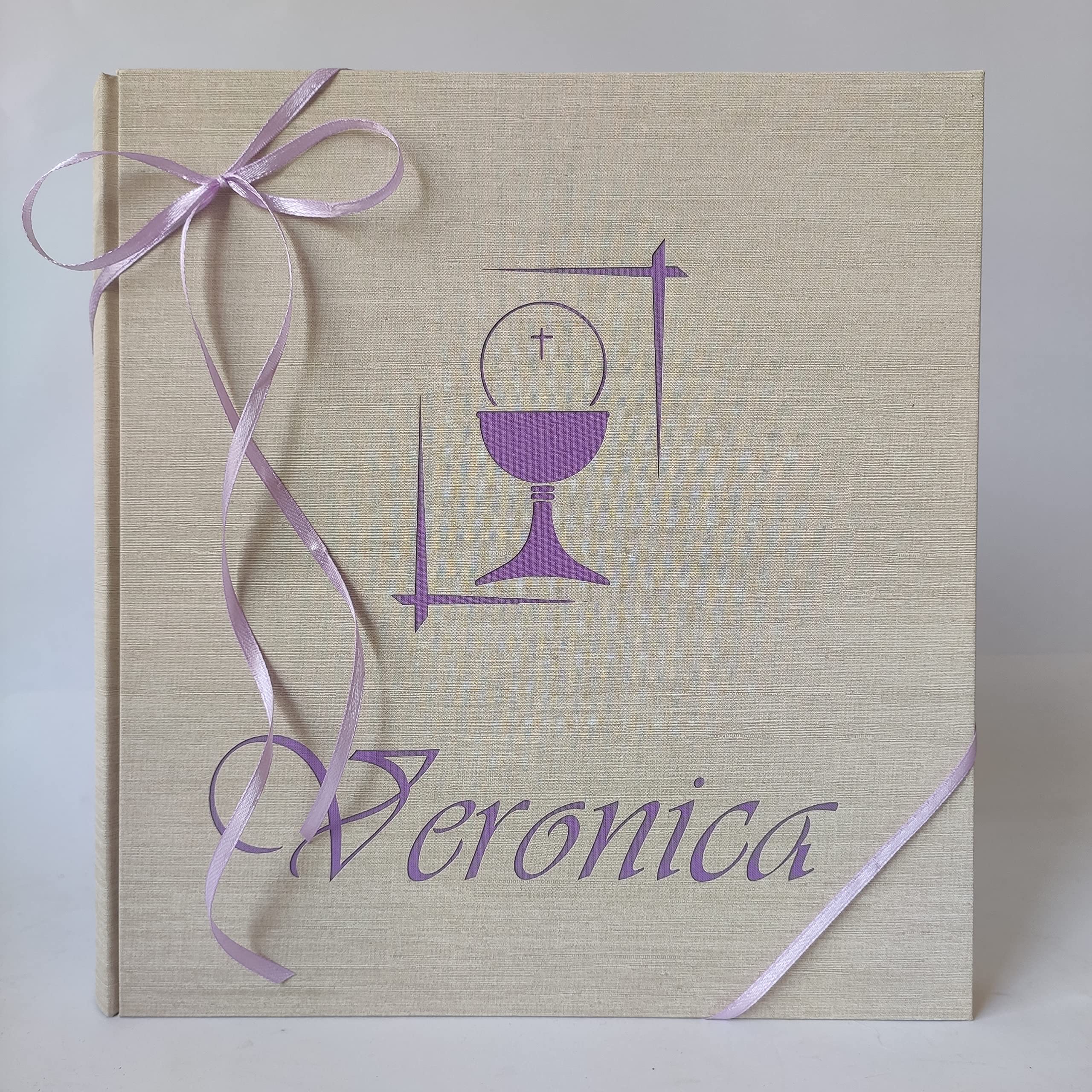 Album fotografico PRIMA COMUNIONE in TELA DI LINO CON NOME E CALICE INCISO PERSONALIZZABILE A TUA SCELTA regalo originale PRIMA COMUNIONE-CRESIMA bambino bambina