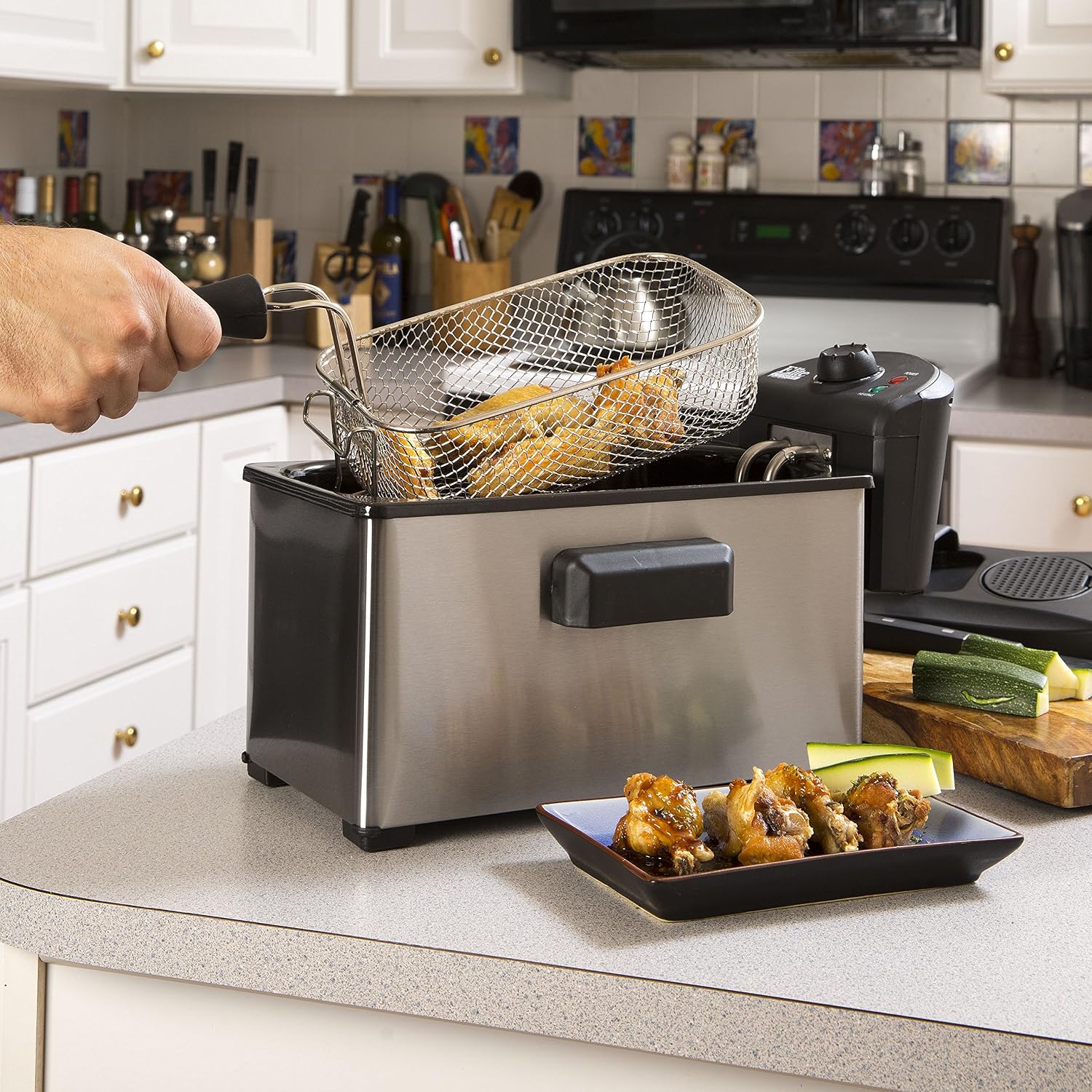 Elite Cuisine EDF-3507 Immersion Deep Fryer, 3.5 Quart, Stainless Steel