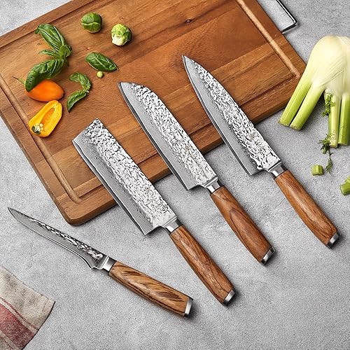 Miniatura 7 de Wakoli Juego de cuchillos de Damasco, 4 cuchillos de cocina profesionales con bloque magnético, juego de cuchillos de cocina hechos de cuchillas de