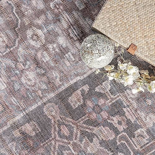 Miniatura 10 de nuLOOM Darcey - Alfombra de medallón floral tradicional lavable a máquina, 5 x 8 pulgadas, color gris