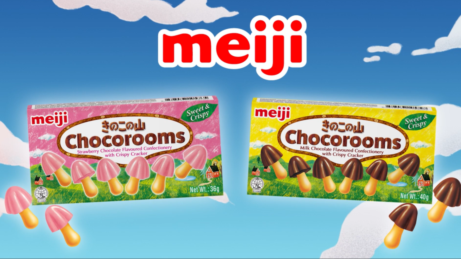 Meiji Chocorooms Strawberry Biscuits 36g (Pack of 8) – Crunchy