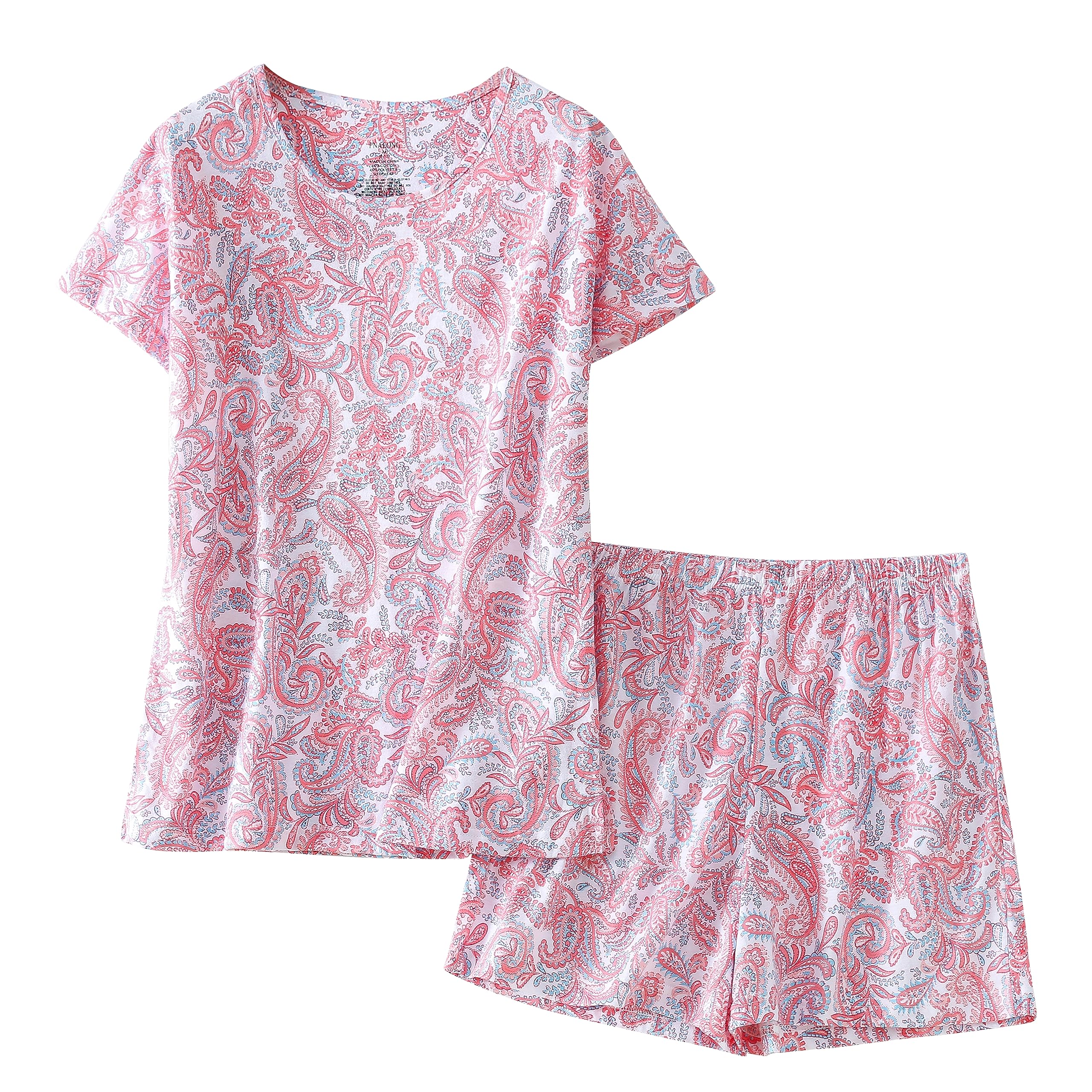 PNAEONG Women's Pajamas Set, Cotton Short Sleeve Sleepwear Pjs Sets S-3XL