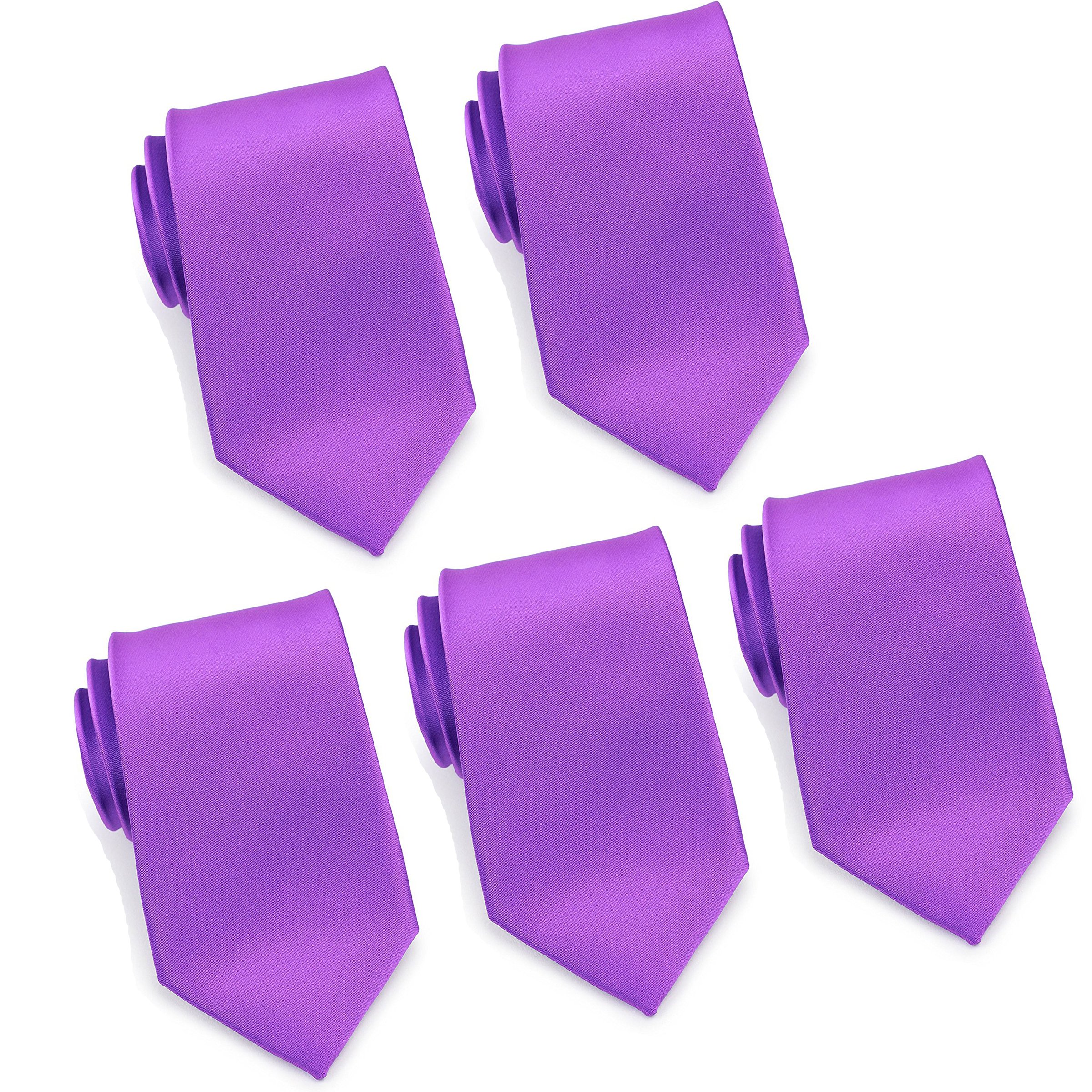 FOMANN Mens Formal Tie Wholesale Lot of 5 Mens Solid Color Wedding Ties 3.5" Satin Finish