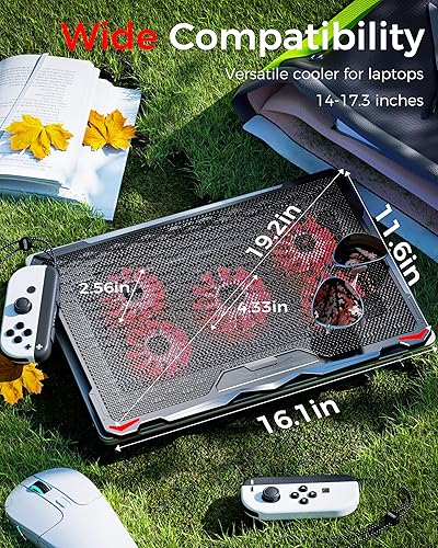 Miniatura 6 de AICHESON Almohadilla de refrigeración para portátil de 17,3", color rojo con 5 ventiladores