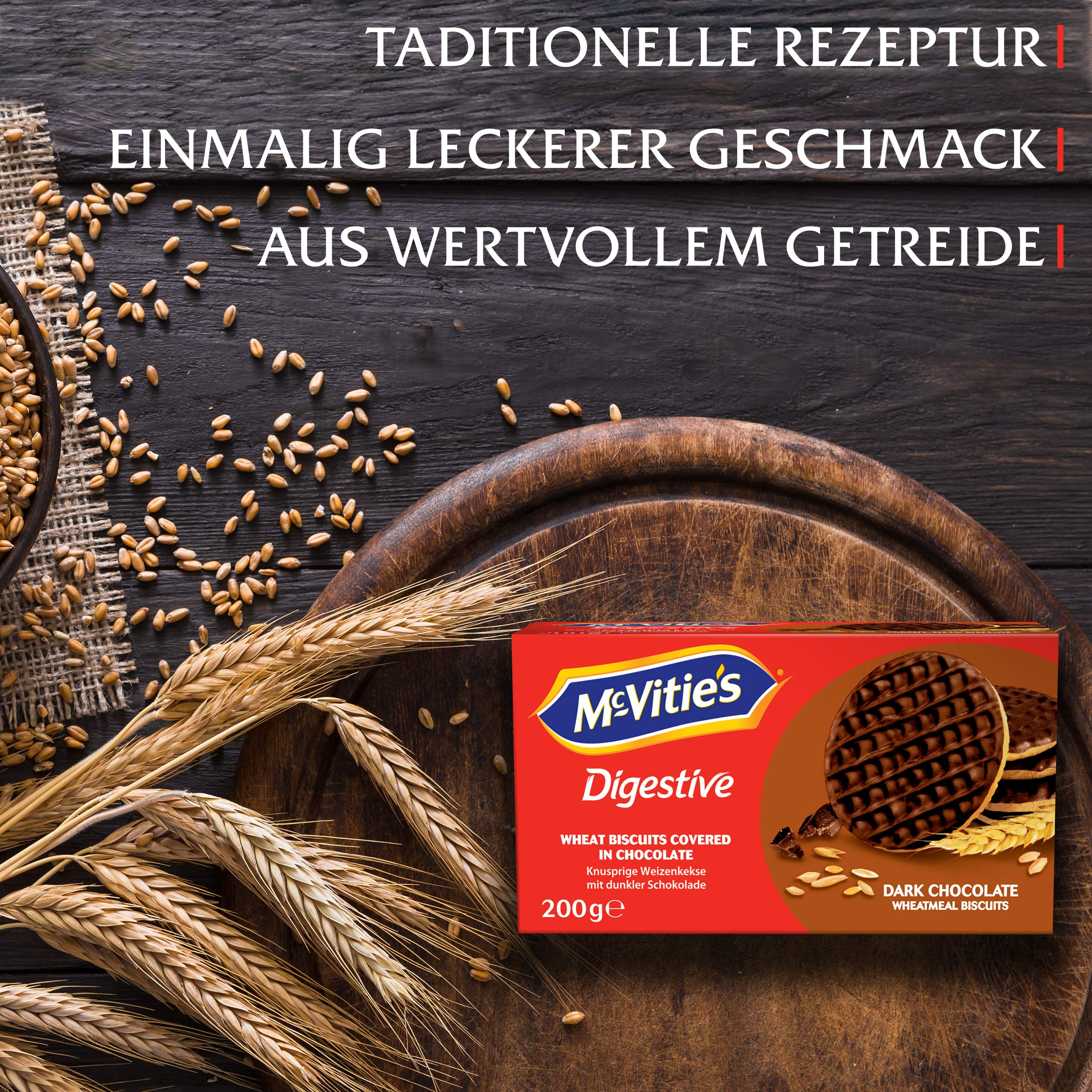 McVities Digestive Wheat Cookies with Dark Milk Chocolate, 5 Pack, (5x200 g)