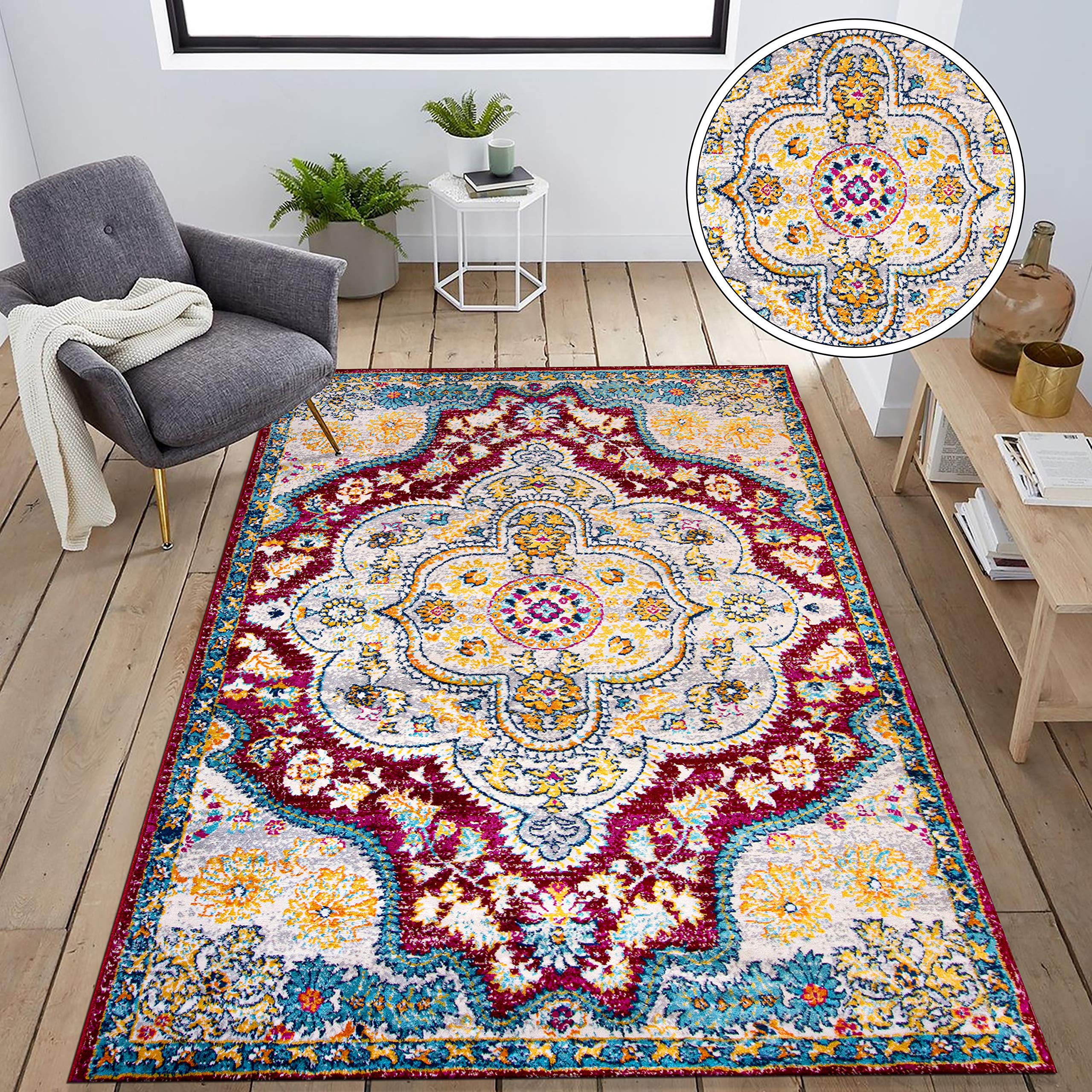 Vintage Distressed Bohemian Area Rug 5' x 7' Red