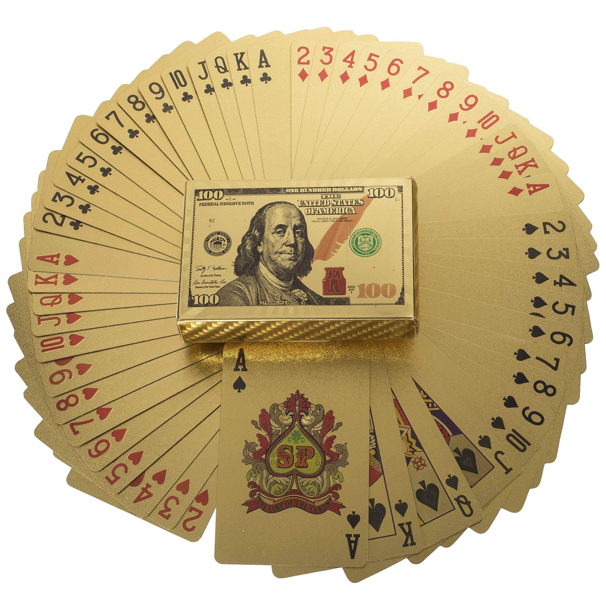 KALIFANO Luxury Gold Plated Playing Cards - $100 Bill Inspired