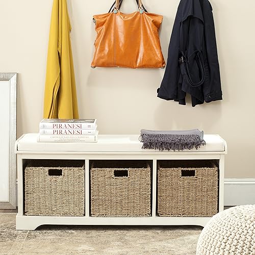 Miniatura 4 de Safavieh banca con cajones de almacenamiento en color gris y blanco, colección American Home, Madera, Blanco
