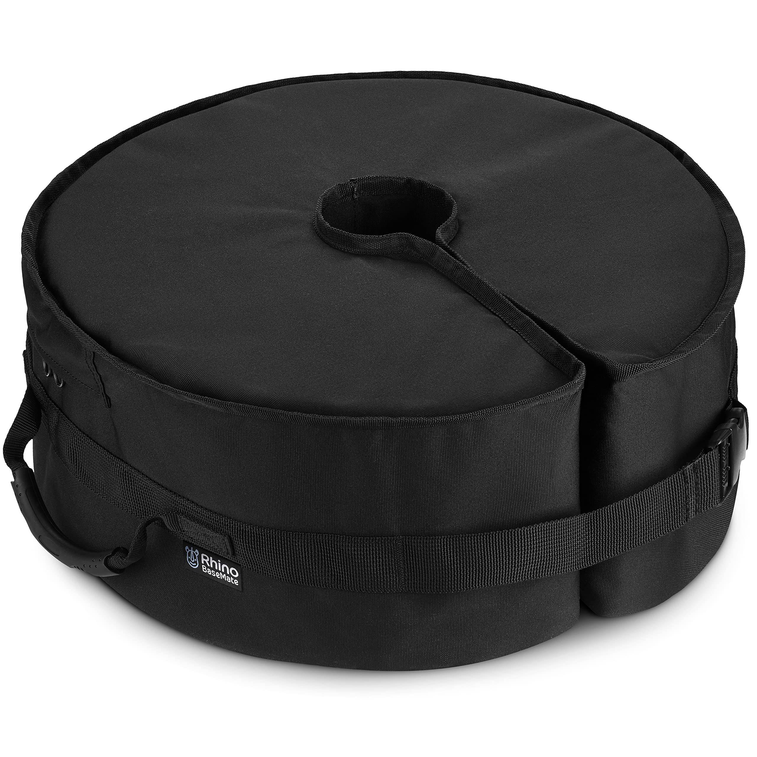 Rhino BaseMate Base redonda para sombrilla con abertura lateral, 18 pulgadas | Se adapta a cualquier soporte para sombrilla de patio exterior, voladizo o descentrado | Fácil de instalar (Negro)