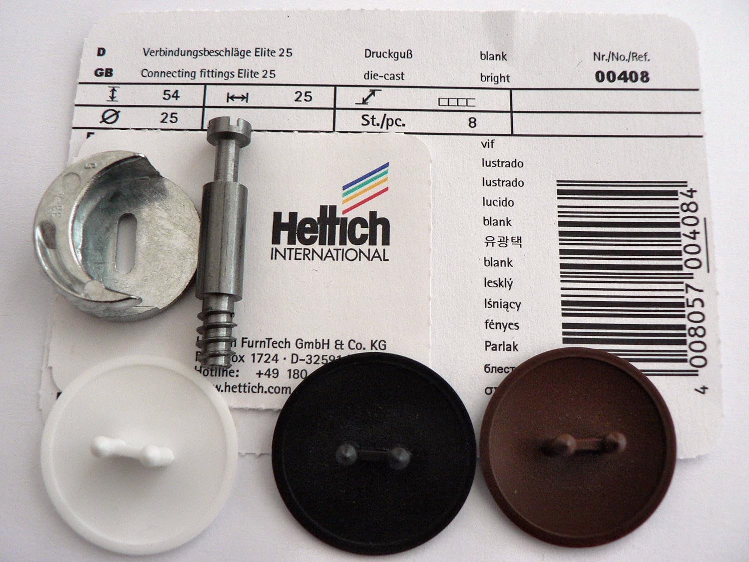 Hettich Elite 25 Connection Fittings Diameter 25 mm Height 54 mm Width