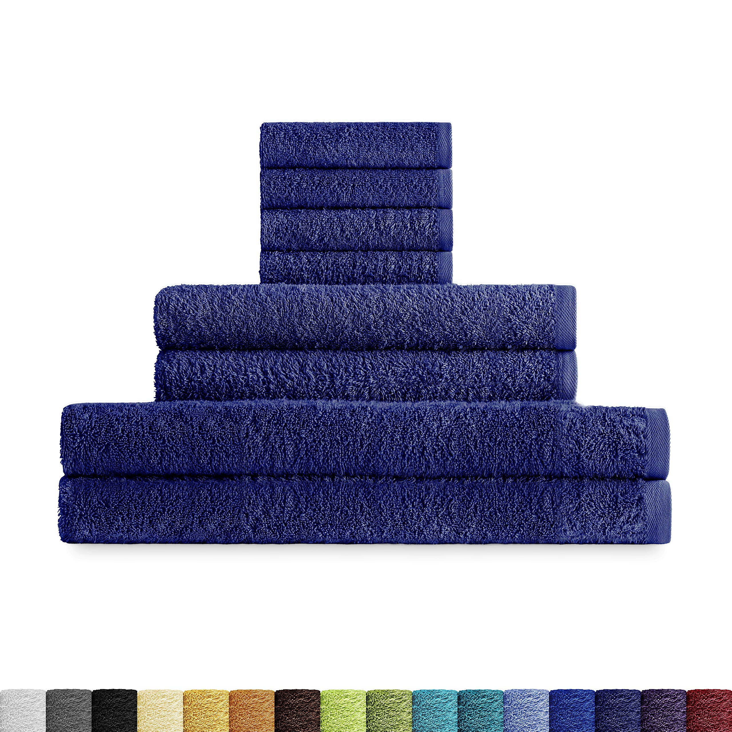 Eiffel Textile Terry Towel Set 400 g, 100% Egyptian Cotton, Navy Blue, Washbasin and Sheet Set of 8