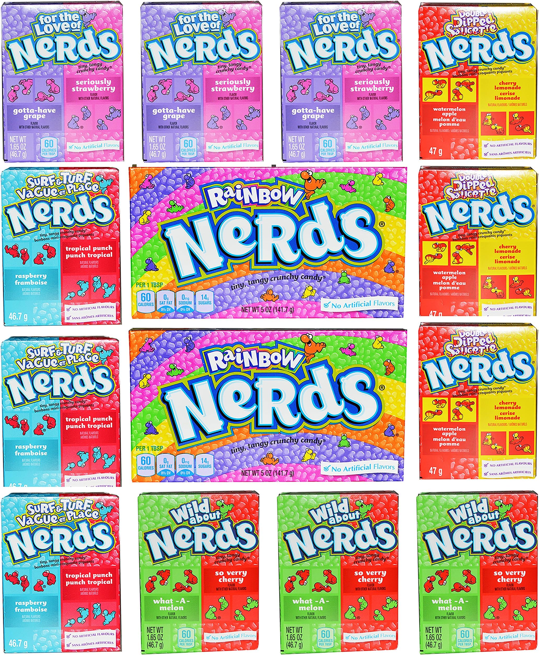 Nerds Variety Bundle 14 Count - 5 Different Flavors Including Throwback Rainbow Nerds, Wild About Nerds, Surf & Turf Nerds, For The Love Of Nerds And Double Dipped 14 Total Boxes