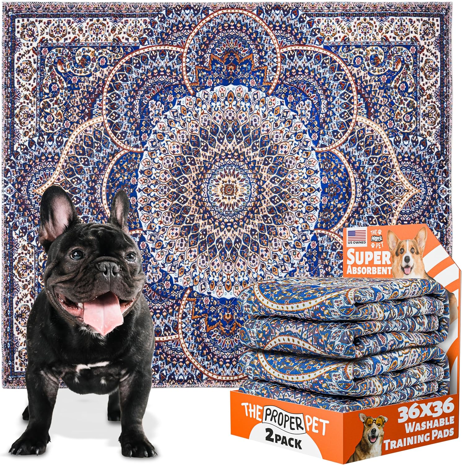 Super Absorbent Washable Pee Pads for Dogs 36x36 - 2 Pack Reusable Puppy Potty Training Mats - Cloth Whelping Blankets - Waterproof, Urine Leak-Proof & Non-Slip for Playpen Floor Carpet Royal Blue 36x36