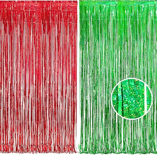 Miniatura 17 de BRAVESHINE Cortinas de fondo de fotos de oropel – Paquete de 2 cortinas de flecos de papel de aluminio negro y naranja de 3.2 x 8.2 pies para