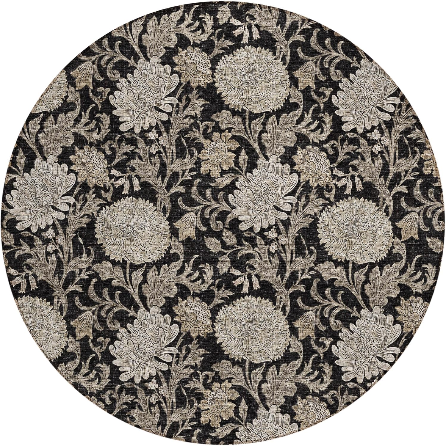 addison rugs chantille acn677 black 8' x 8' indoor outdoor round area rug, easy clean, machine washable, non shedding, bedroom, entry, living room, dining room, kitchen, patio rug black 8' (round)