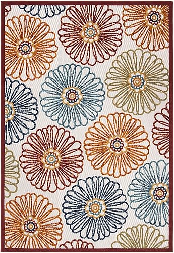 SAFAVIEH Cabana Collection CBN801A - Alfombra decorativa floral para interiores y exteriores, no desprende pelusa, fácil de limpiar, 2 x 4 pies,