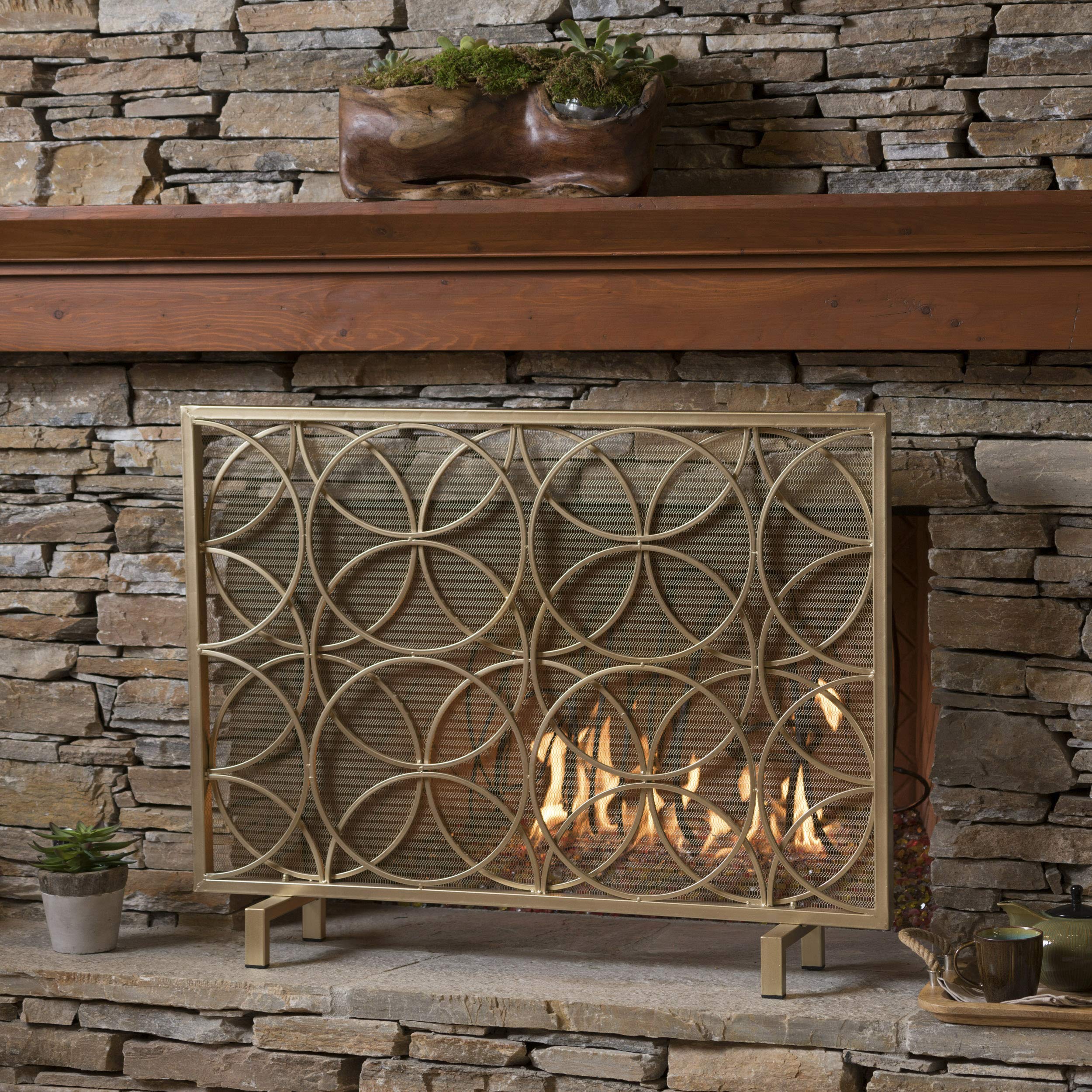 Christopher Knight Home Valeno Single Panel Iron Fireplace Screen, Gold