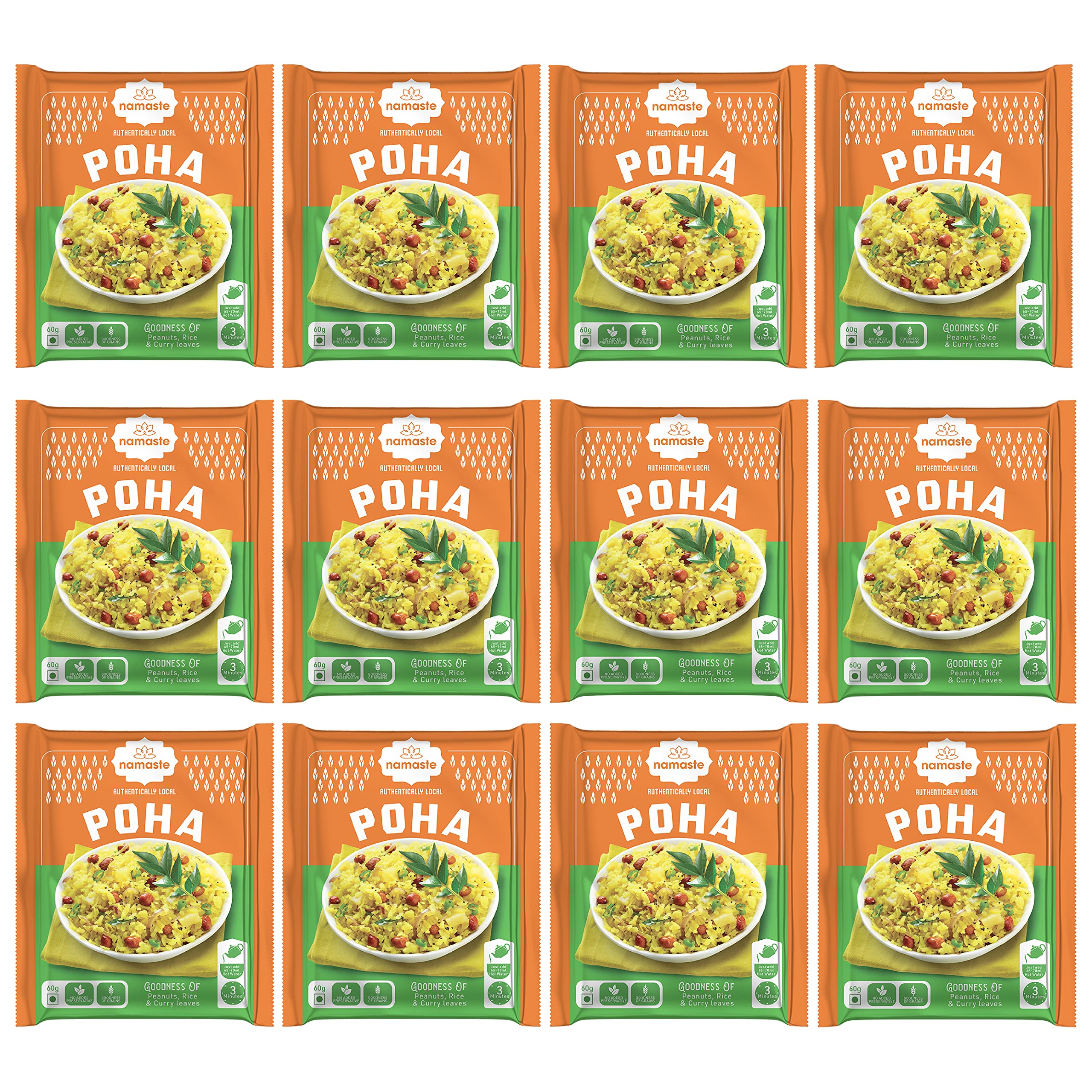 Namaste Chai Breakfast Poha, Instant Poha Mix Ready To Eat in 3 Mins, 60g X 12 Pouch