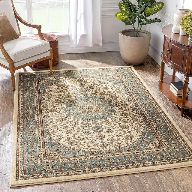 Well Woven Medallion Oriental Ivory Area Rug 120 x 160 cm (3'11" x 5'3" ft.)