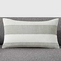 Vista 90 de AmHoo - Juego de 2 fundas de almohada decorativas para casa de campo, a rayas y a cuadros, juego de fundas de almohada de algodón y lino para sofá