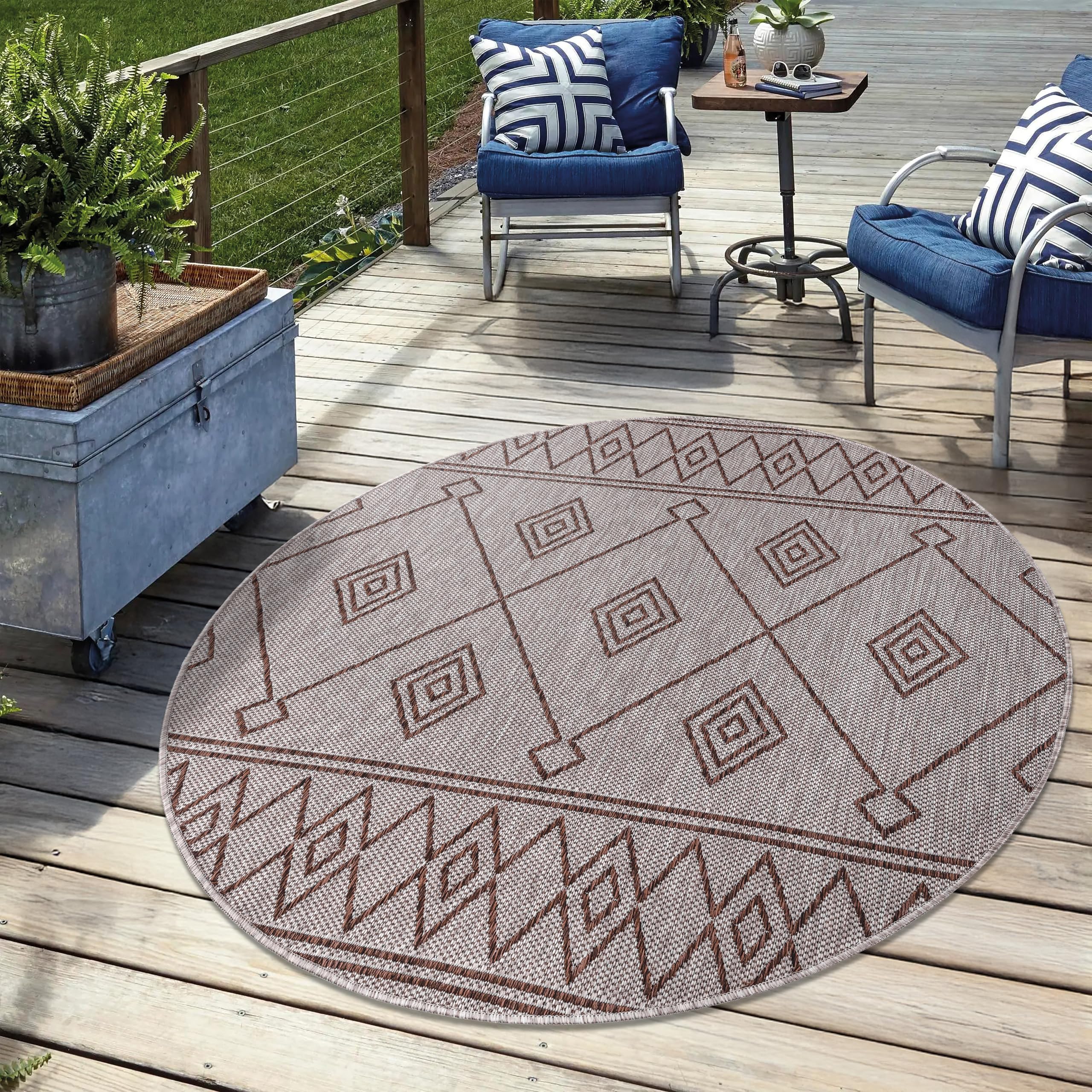 Keen Home Design Terrace Outdoor Round Rug - 8ft Round Washable Indoor/Outdoor Rug for Patio, Kitchen, Balcony, Beach, Garden, Deck and Porch, Size: