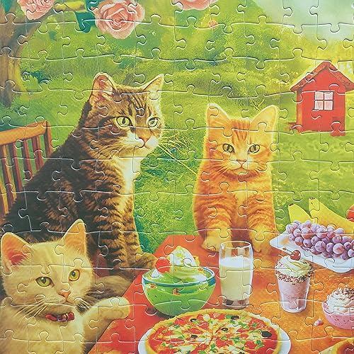 Miniatura 3 de Rompecabezas de 300 piezas para adultos, rompecabezas para niños, rompecabezas de piezas grandes para personas mayores, gatitos de picnic y postres