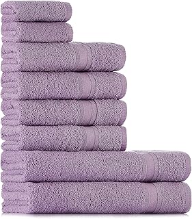 Tuiste Juego de 8 toallas lila violeta, 100 % algodón, 2 toallas de baño de 70 x 140 cm, 4 de mano de 50 x 90 cm y 2 de invitados de 30 x 50 cm, suaves y absorbentes; color lavanda