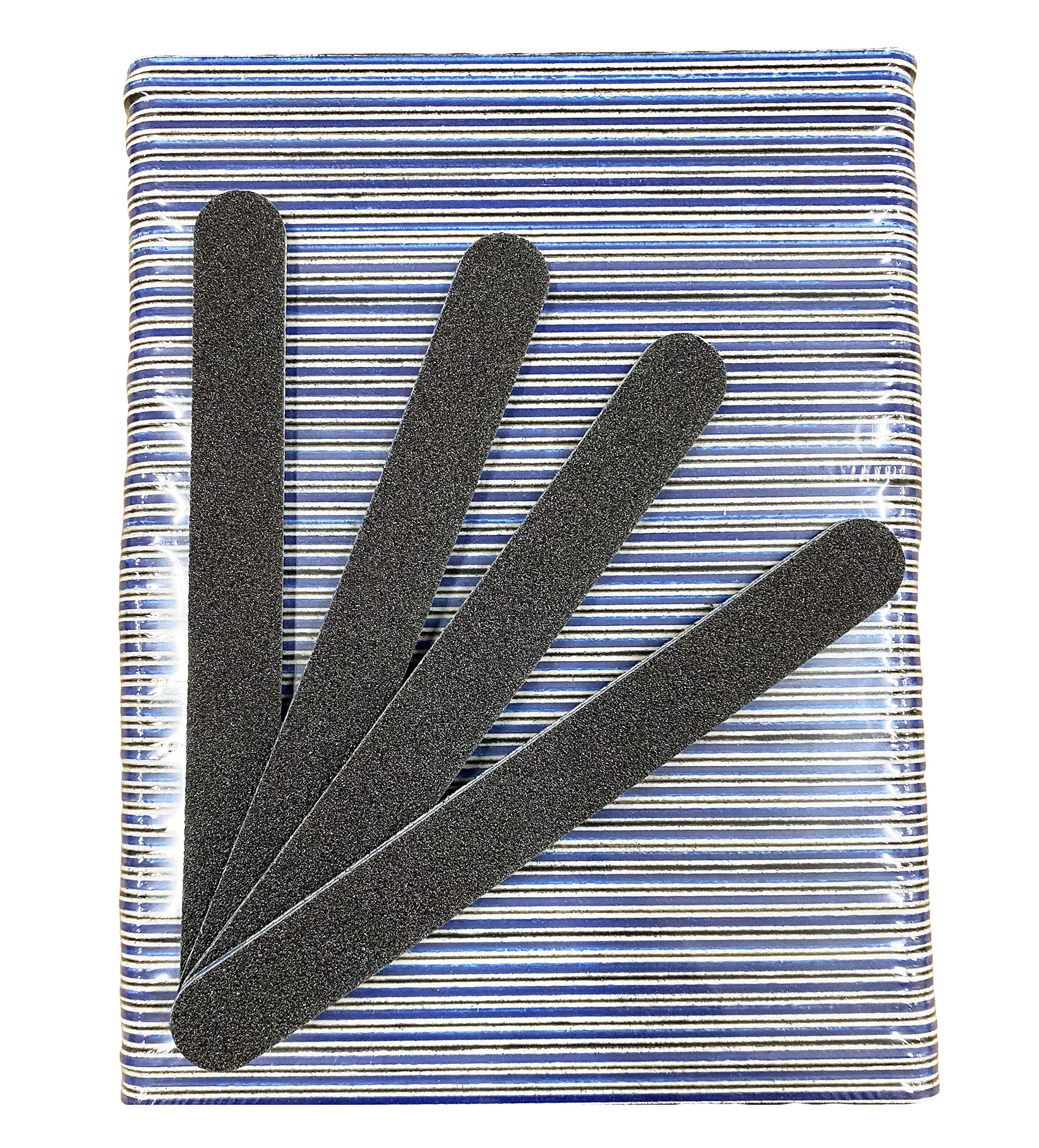 PrettyClaw - 50 limas de uñas de grano 100/100, color negro, centro azul, tablero de esmeril negro de doble cara para uñas, lima de uñas acrílicas
