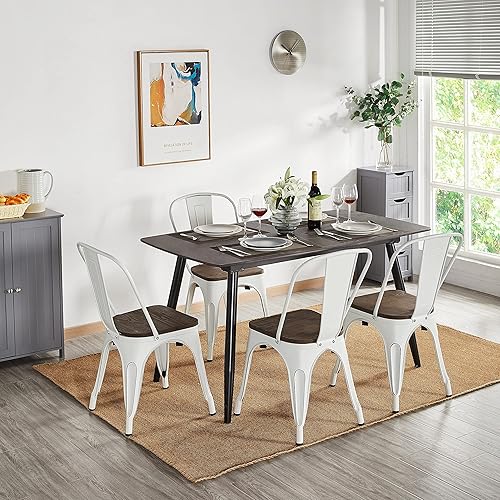 Miniatura 2 de Yaheetech Metal Dining Chairs Set of 4, Industrial Stackable Kitchen Chairs with Wood Top Seat for Dining Room/Restaurant/Bistro/Patio, Indoor &