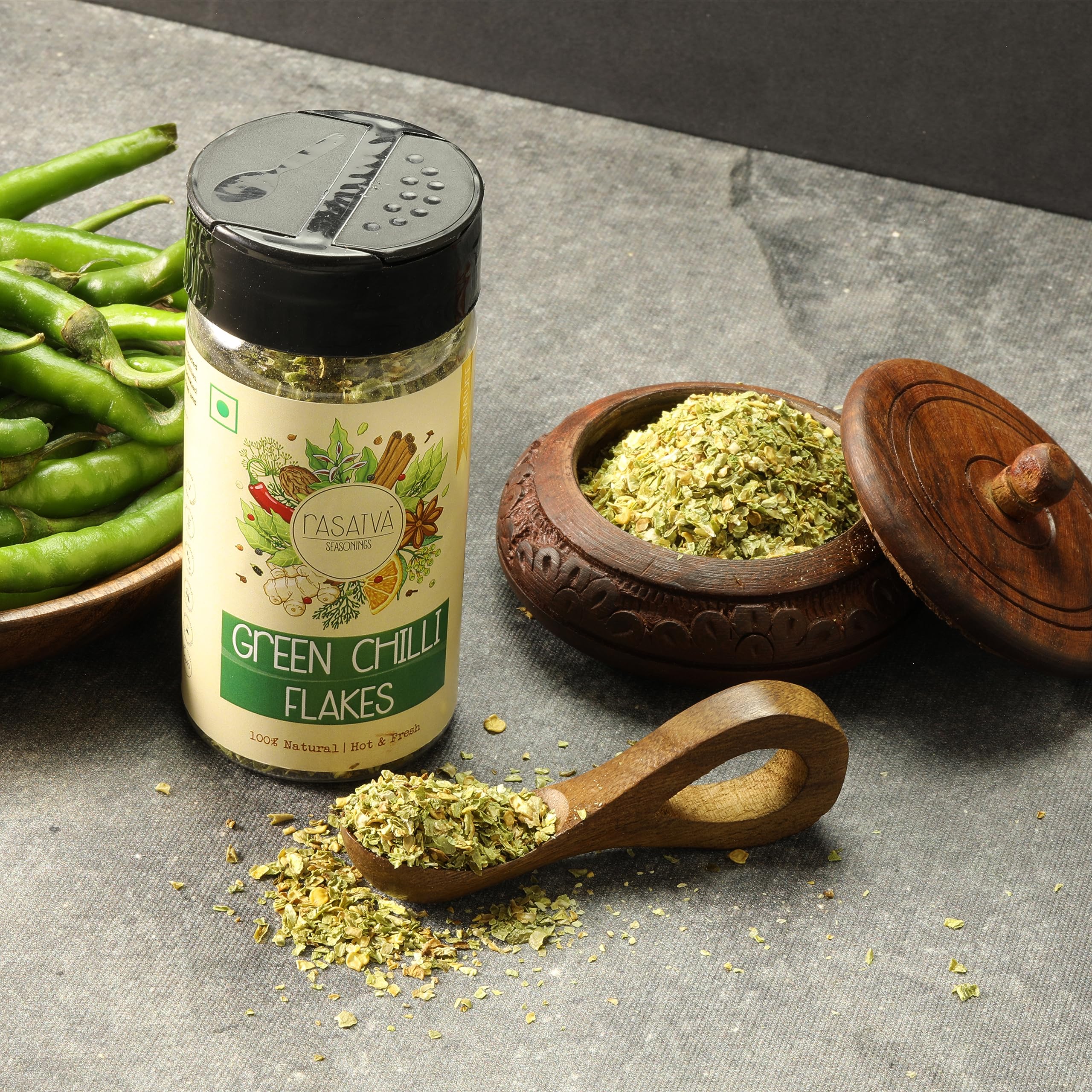 Rasatva Green Chilli Flakes | Hot & Fresh | 100% Natural | No Additives | No Preservatives | Seasoning for Pizza, Pasta, Snacks, Salads & more | 30 grams (Pack of 1) - Image 3 thumbnail