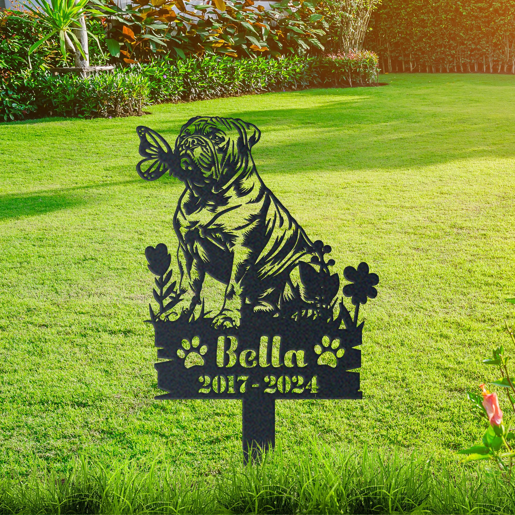 WEIYALIY Personalised Dog Memorial Gift, English Bulldog Dog Memorial Plaques, Metal Garden Decor, Custom Name Sign, Pet Grave Marker for Dogs, Headstone, Pet Bereavement Gifts, Remembrance Plaque — image 1