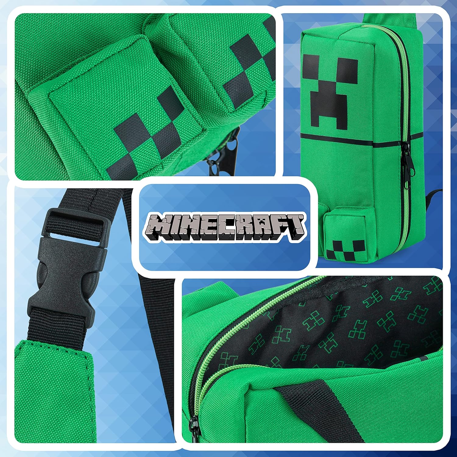 Minecraft Crossbody Bag for Kids Teens Creeper Sling Chest Bag for Travel with Adjustable Strap Gamer Gifts for Boys (Green) - Image 4