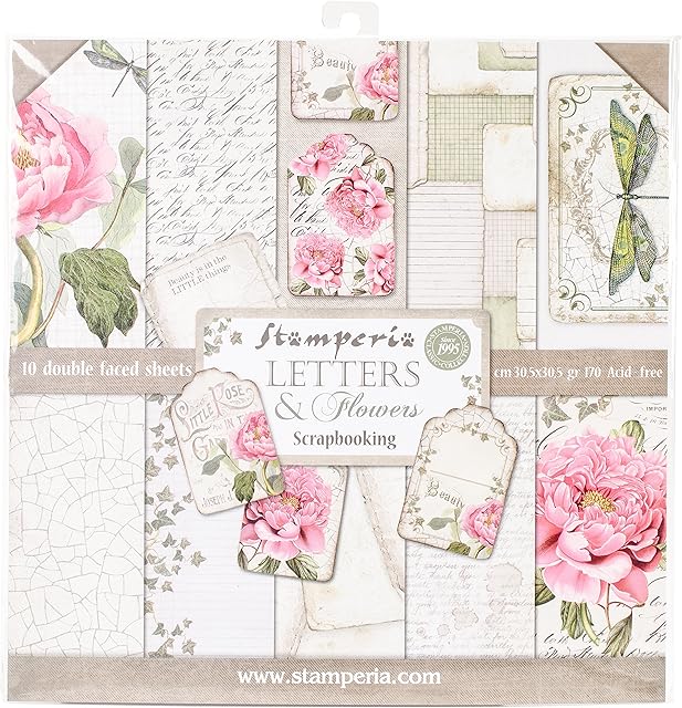 Stamperia Intl Letters & Flowers Double Sided Paper Pad (10/Pack), 12" x 12"