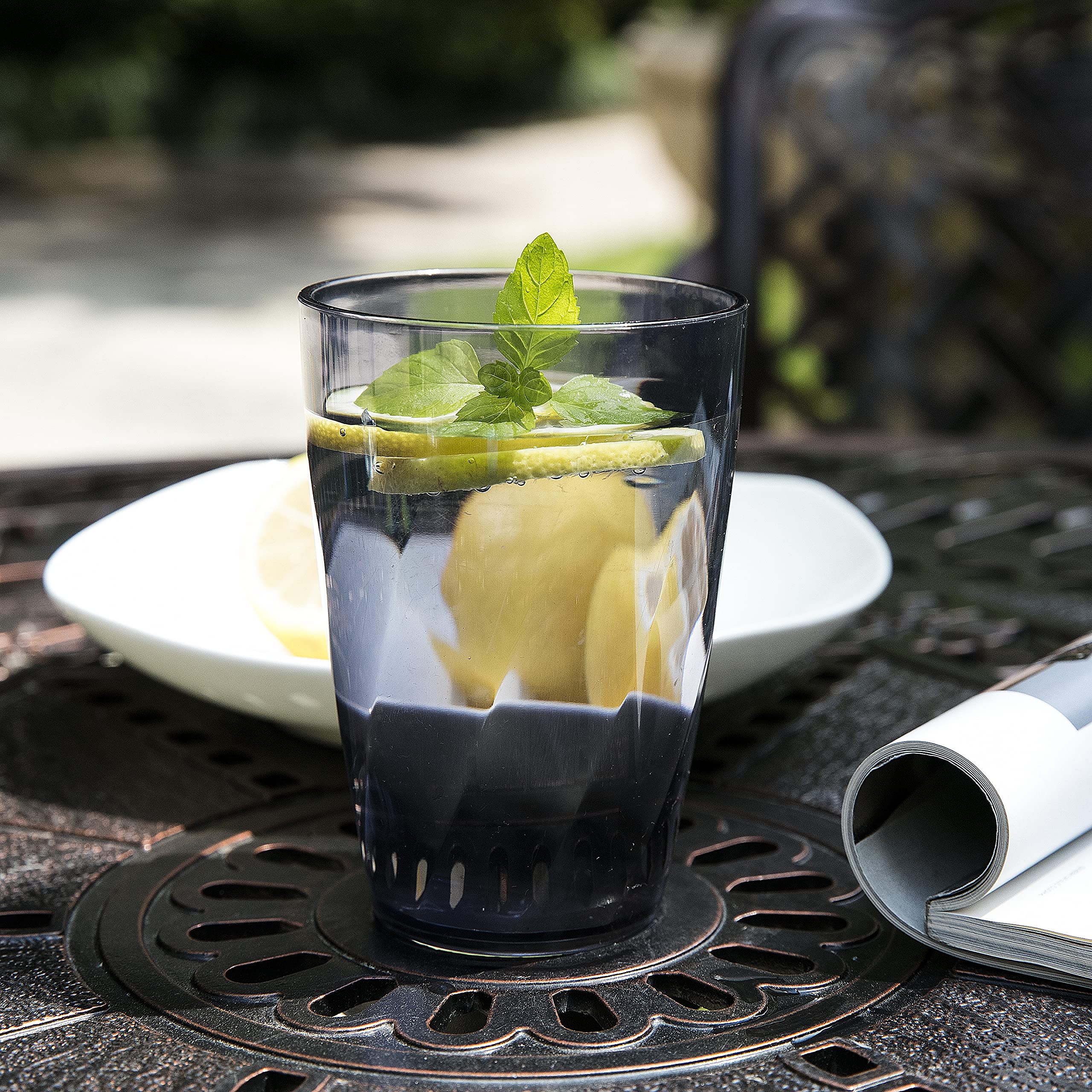 Set di 10 bicchieri di plastica infrangibili per bicchieri da acqua grande, 16 oz Highball (blu, grigio)