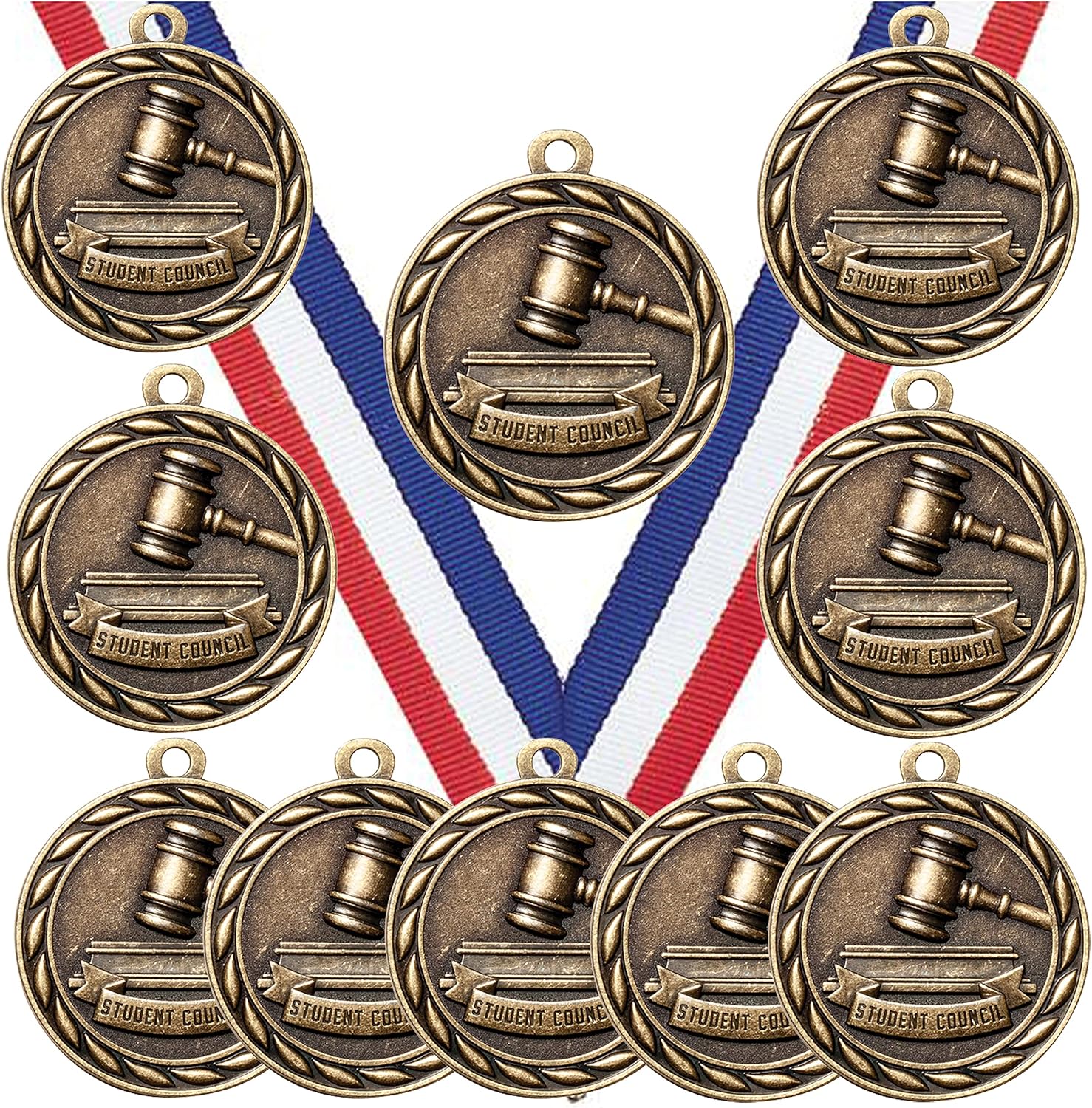 Express Medals Pack of 10 (or More) 2 Inch Gold Student Council Award Medals Variations with or Without Engraving Personalization Engraved Custom Text Names