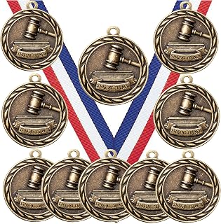 10 Pack of Student Council Gold Medals Trophy Award with Neck Ribbons MA