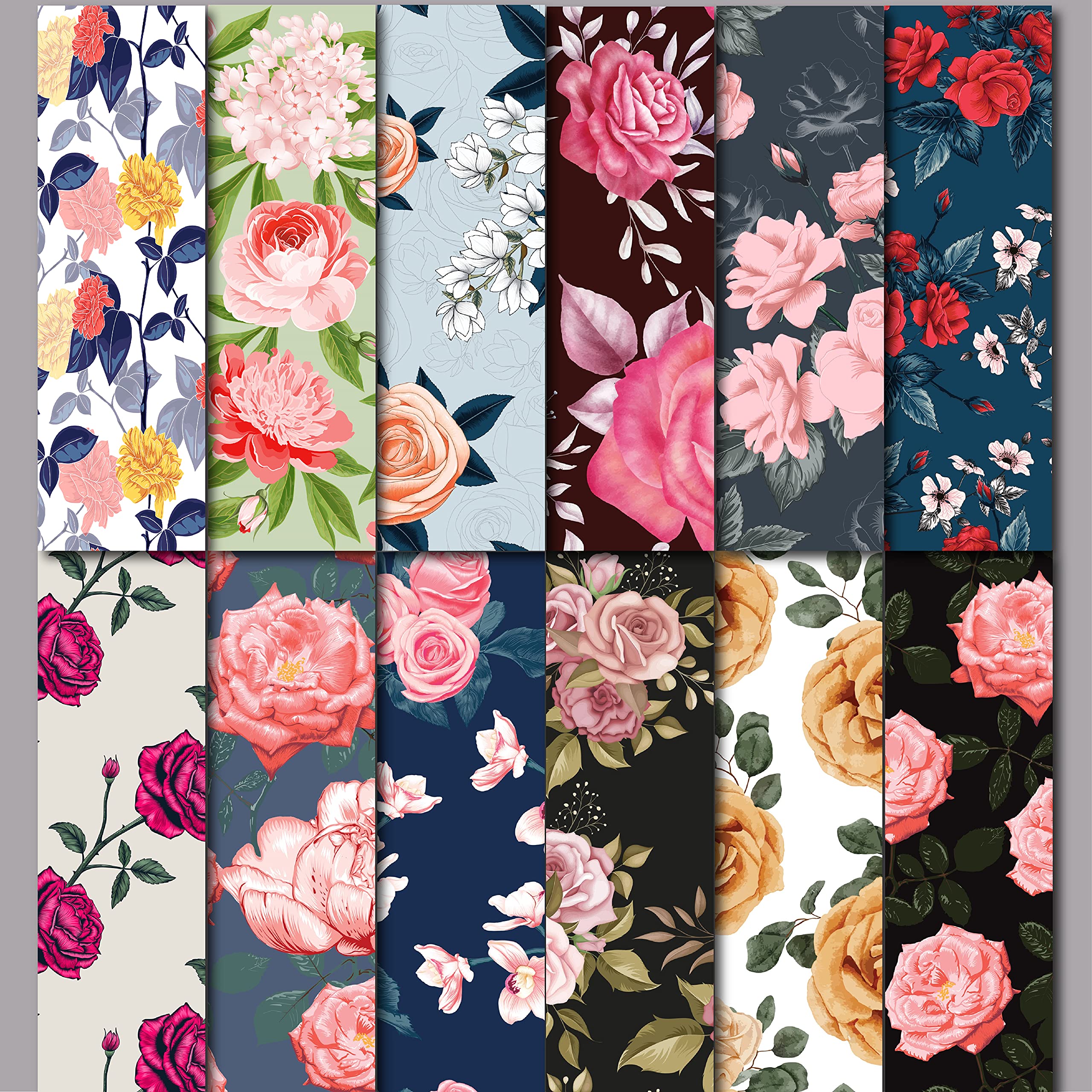 woopme® 24 PCs Rose Petal Floral Multiple Pattern Art N Craft Papers for Scrap Booking Origami Craft Work Gift Packing Decor Sheets-image-2