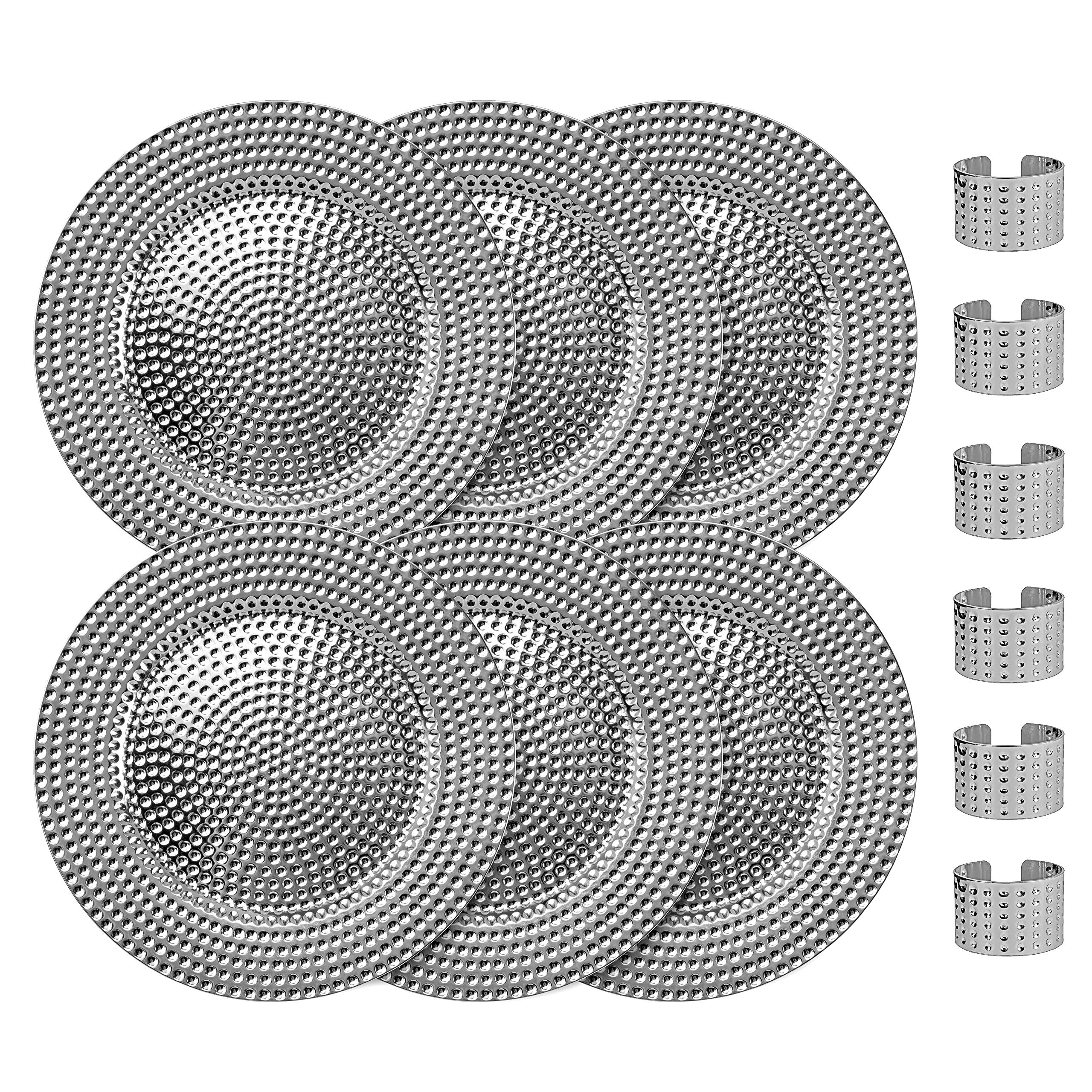 Home Collectives 13" Round Charger Plates With Napkin Rings - Elegant Wedding & Dinner Party Serveware (Set Of 6, Hammered Silver) - View #2