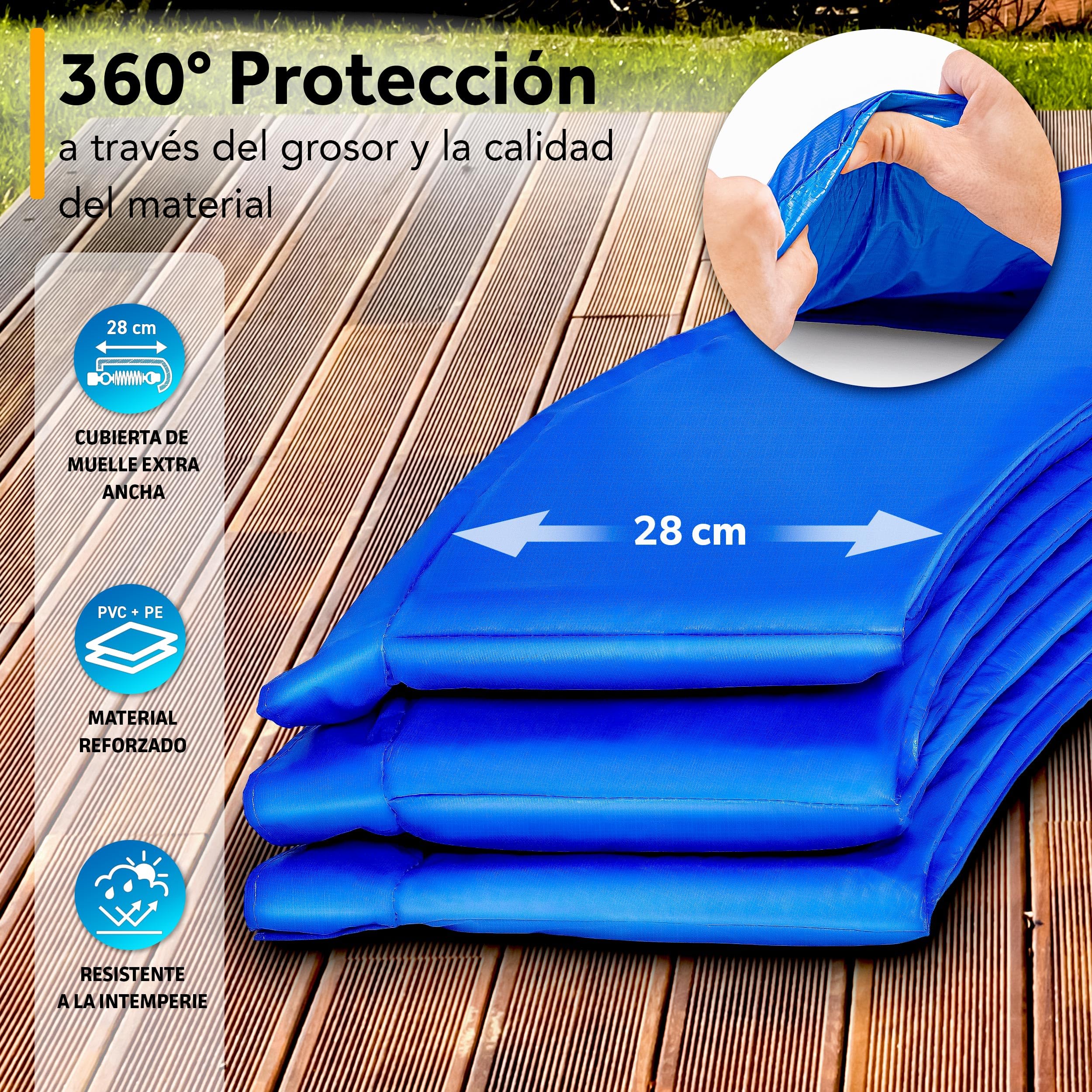 KIDUKU® Cubierta Protectora para Bordes de Cama elástica Cojín para resortes de trampolín 244 305 366 427 cm