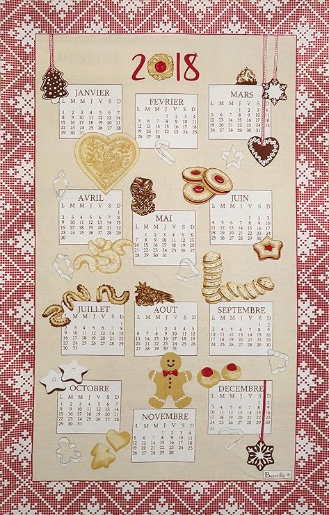 Amazon Beauville 18 Annualフランス語12月カレンダー Calendrier Bredalas フランスアルザスcookie キッチン ティータオル シルクスクリーン手印刷 すべてのフランス語で キッチンクロス オンライン通販