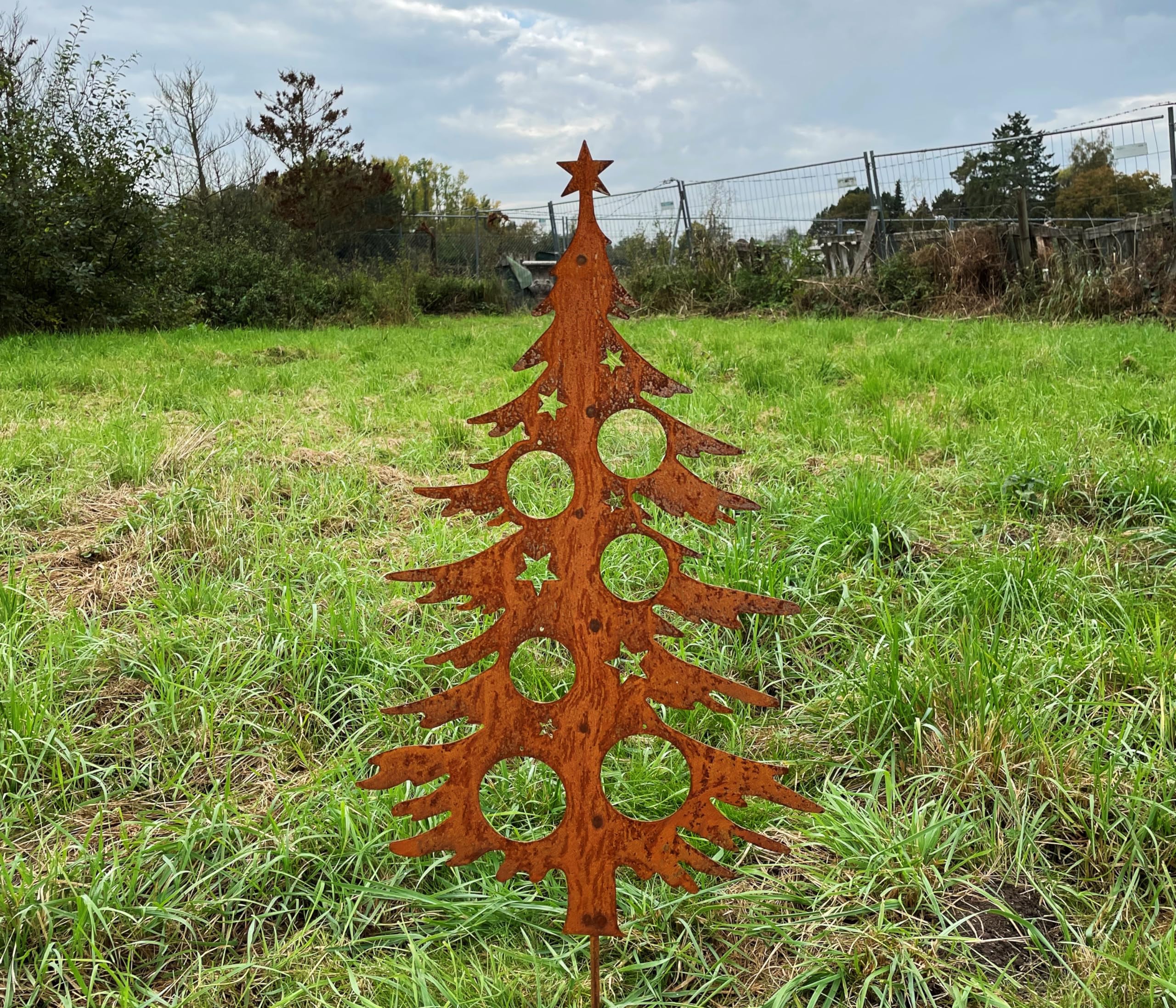 Tannenbaum zum Dekorieren 70cm Tanne zum Stecken Gartenstecker Weihnachtsbaum Christbaum Edelrost Gartendeko Rost Weihnachtsdeko Metall Rostfigur Outdoor Weihnachtsschmuck