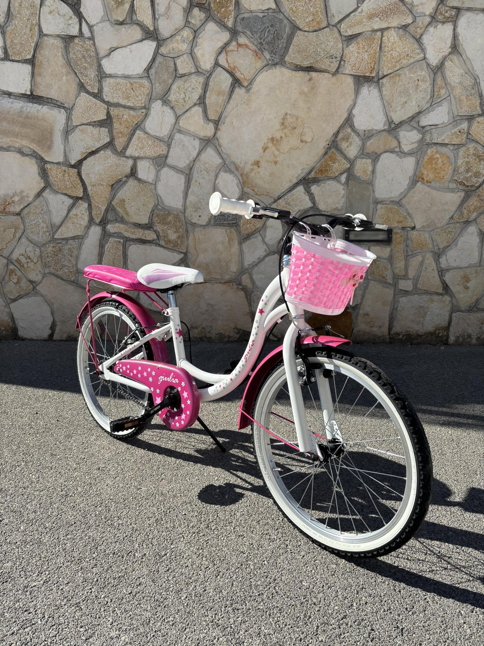 MADICKS Bicicletta Bambina da 6 a 8 anni, Misura 20 Pollici, Bici da Passeggio con Cestino Floreale Rosa (altezza bambina: 1,20-1,35 m) Bianco-Rosa · Design Italiano · Telaio Robusto · Colori Vivaci