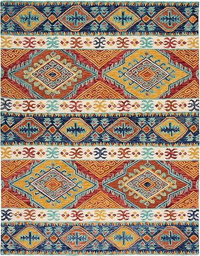 Miniatura 3 de SAFAVIEH Aspen Collection - Alfombra de área de 10 x 14 pies, azul marino y marfil, hecha a mano, lana tribal bohemia, ideal para zonas de alto
