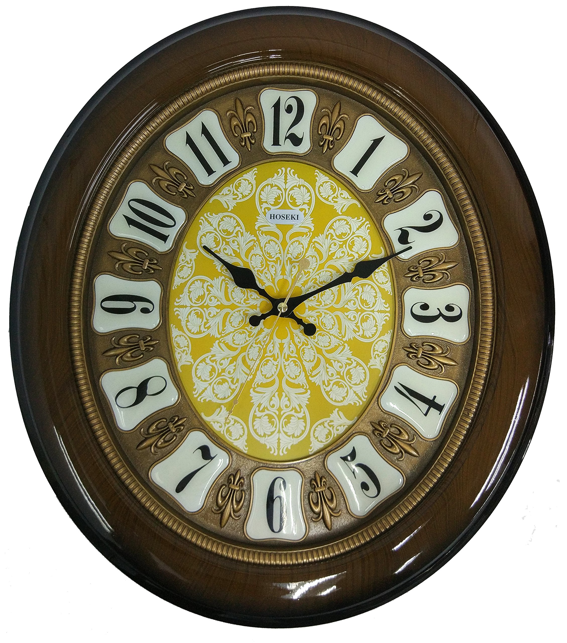 17 inch with Sweep Second/Non Ticking Hand Wall Clocks, for Indoor Living Room. Large Number, Battery Operated with Polished Chestnut Design (H-9221)