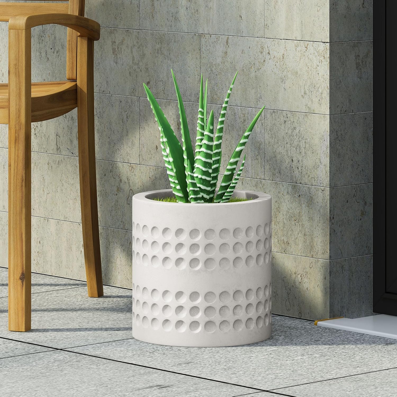 roomfitters MGO Round Planter for Indoor and Outdoor Use, Modern Geometric Dot Pattern, Durable and Weather-Resistant, White