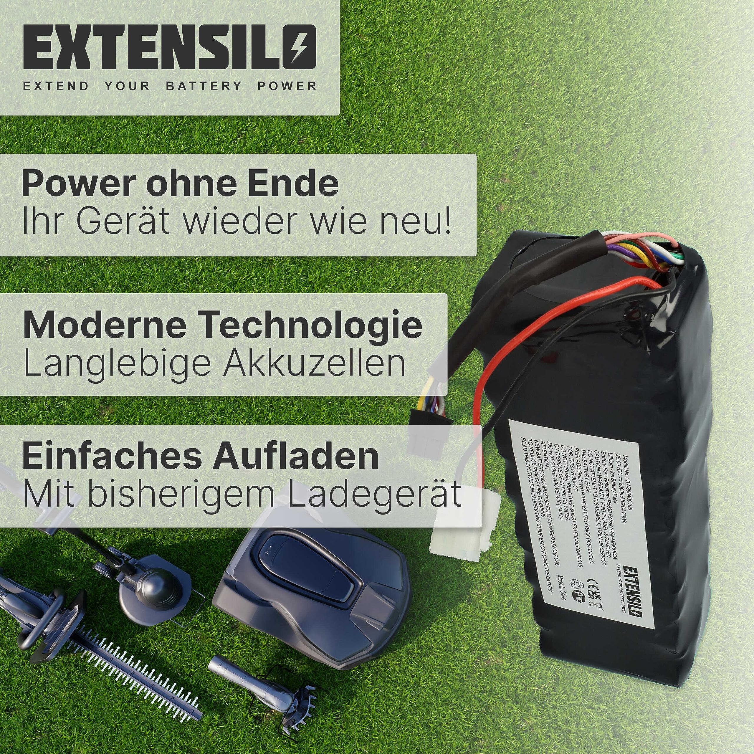 Akku kompatibel mit Robomow RS625, RS622, RS622 Pro, RS622U, RS615 Pro, RS615U Rasenroboter Rasenmäher (8000mAh, 25,6V, Li-Ion)