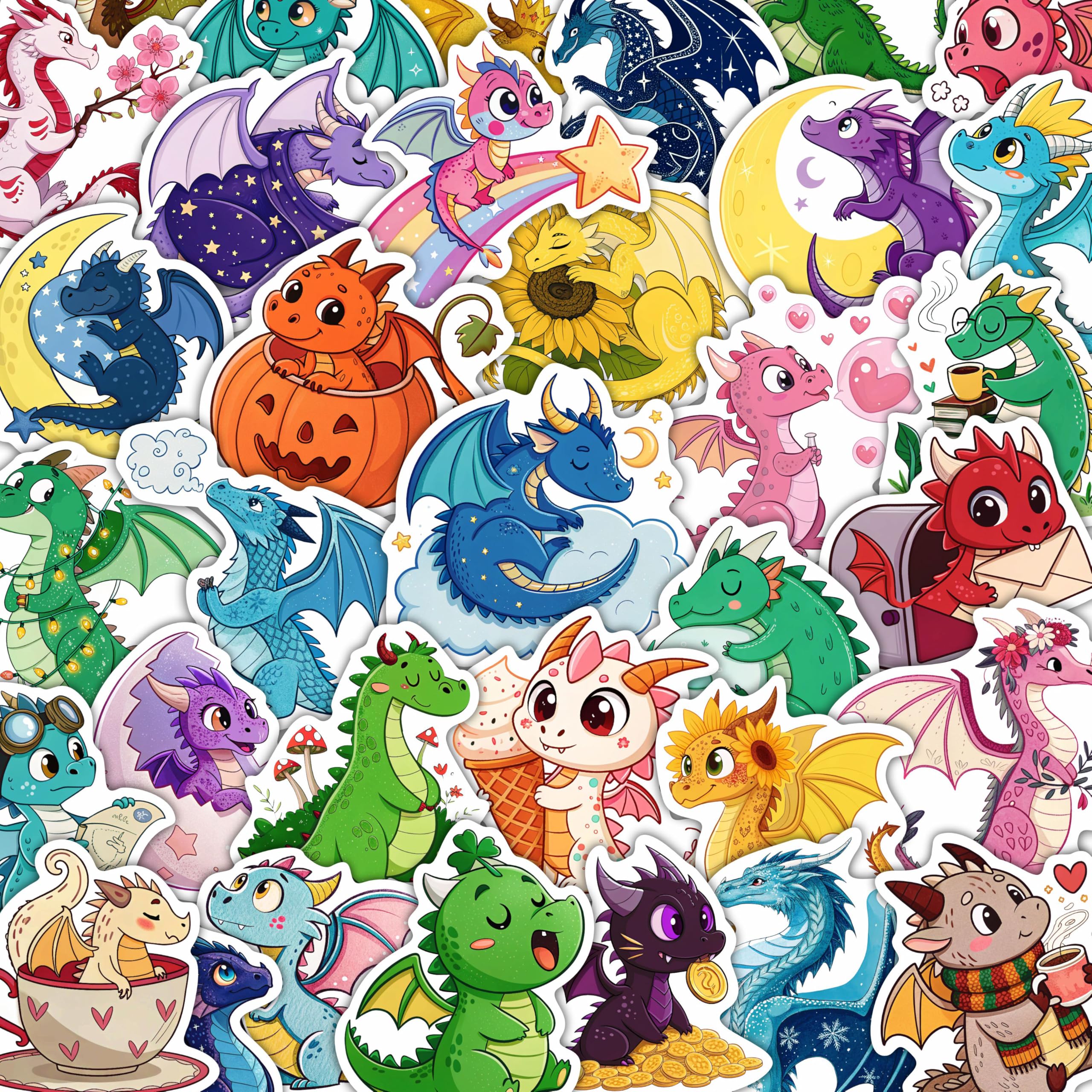 100Pcs Cute Dragon Stickers Waterproof, Funny for Laptop - Dragon Party Supplies - Gift for Women & Men — image 1