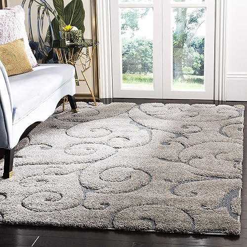 SAFAVIEH - Colección Florida Shag SG455, alfombra afelpada de 6 pies x 9 pies, diseño de vides enrolladas y espirales elegantes, 1.2pulgadas de
